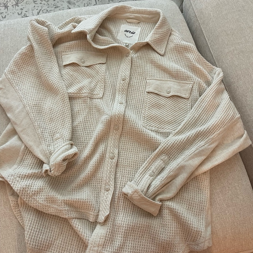 Aerie Cream Waffle Knit Top